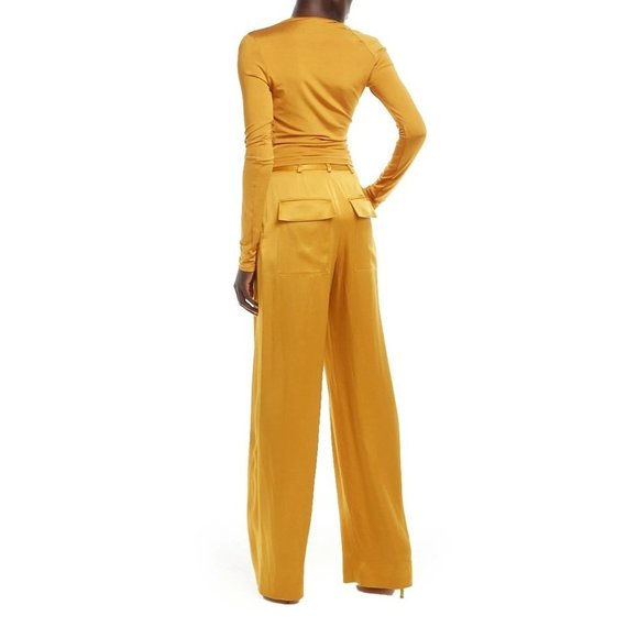 LAPOINTE Satin Pleated Pants in Yellow 2 Womens Wide Leg Trousers - Picture 11 of 15